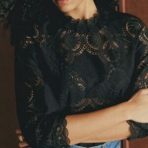 Sezane Black Lace Blouse